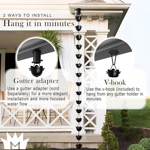 Aluminum Lotus Cup Rain Chain Replacement Downspout for Gutters, Matte Black